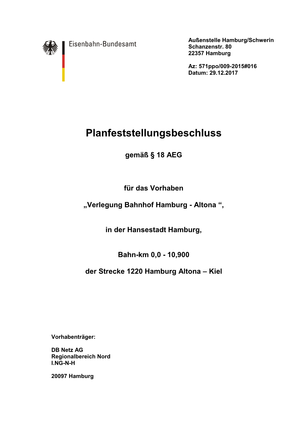 Planfeststellungsbeschluss Hamburg-Altona