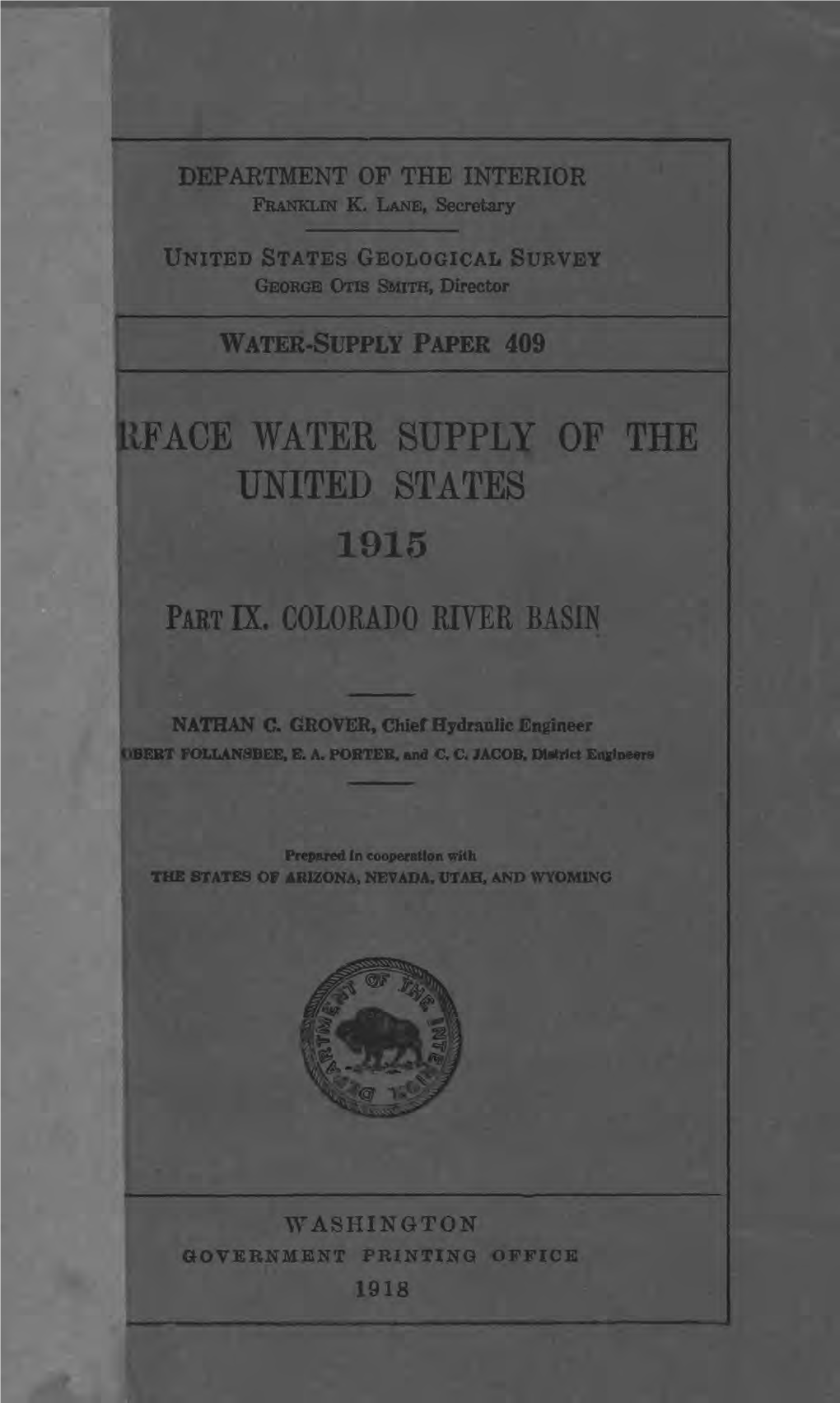 Hface Water Supply of the United States 1915 Part Ix