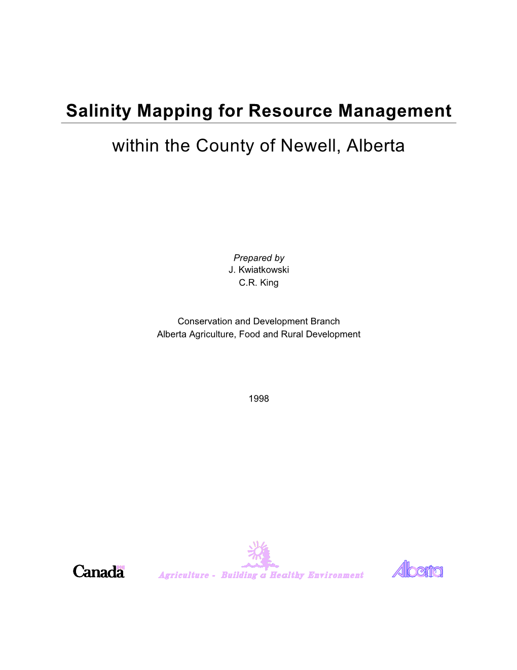 Salinity Mapping for Resource Management Within the County of Newell, Alberta