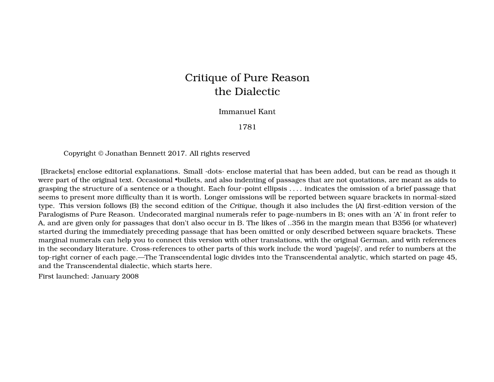 Critique of Pure Reason the Dialectic