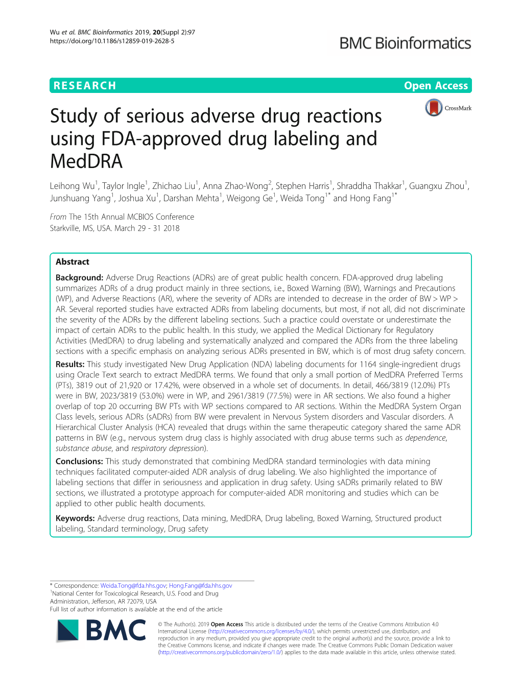 Study of Serious Adverse Drug Reactions Using FDA-Approved Drug Labeling and Meddra