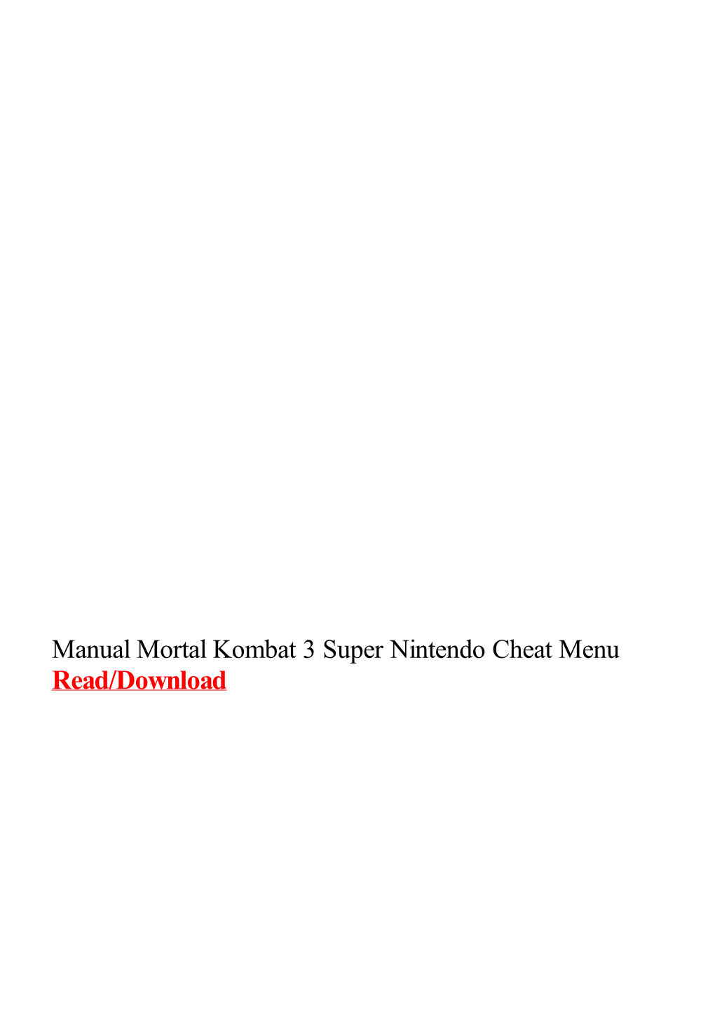 Manual Mortal Kombat 3 Super Nintendo Cheat Menu