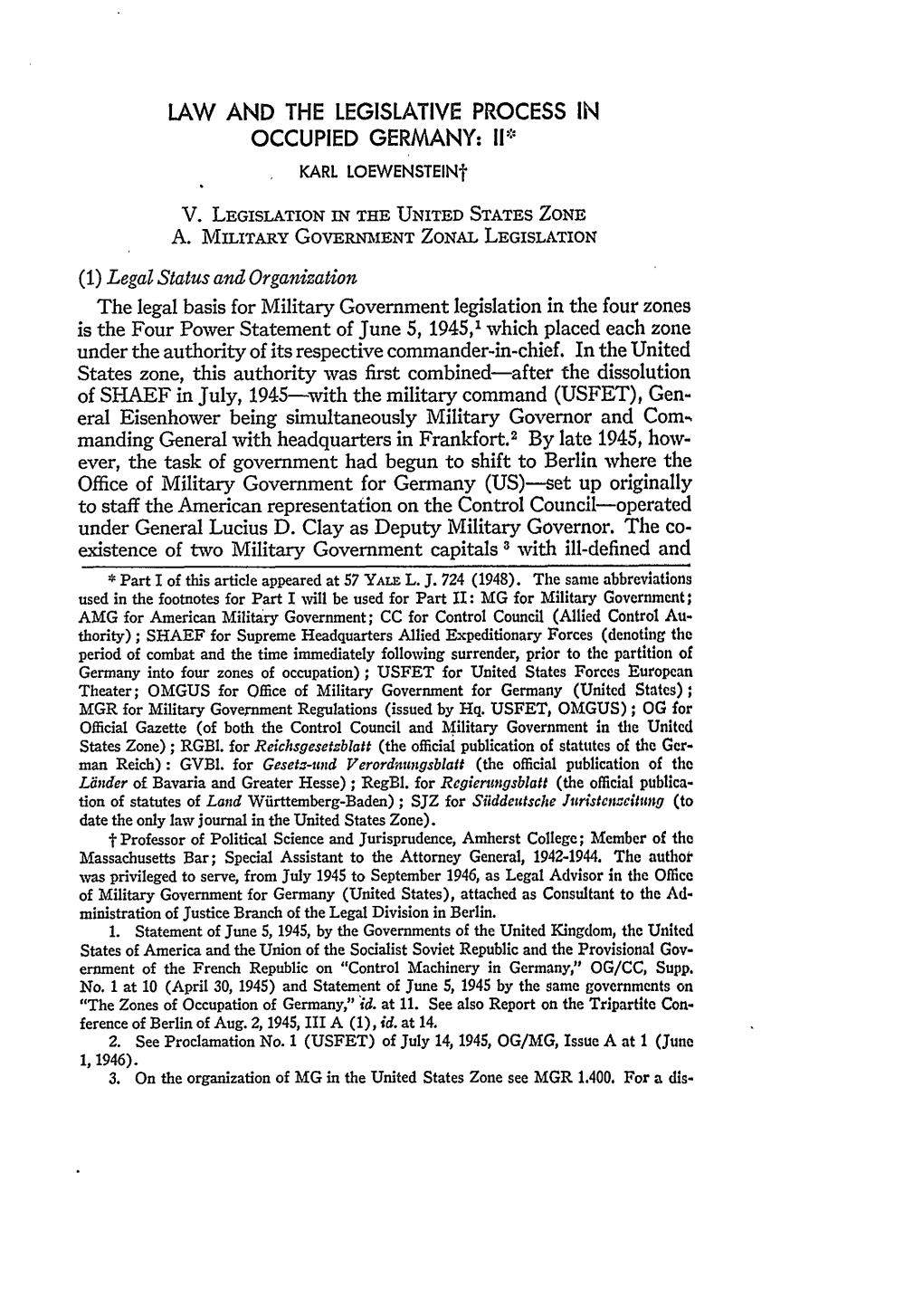 LAW and the LEGISLATIVE PROCESS in OCCUPIED GERMANY: I1