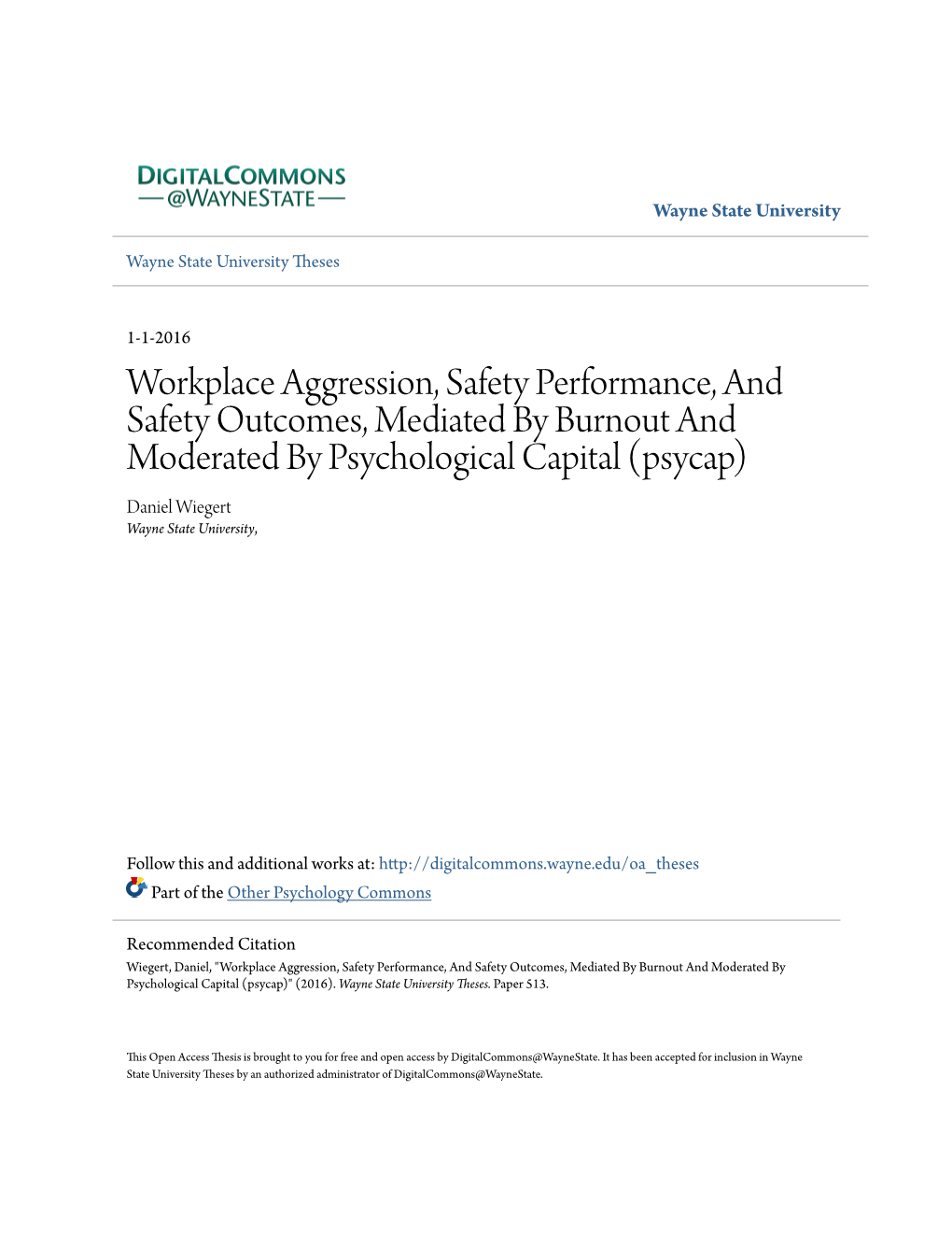 Workplace Aggression, Safety Performance, and Safety Outcomes