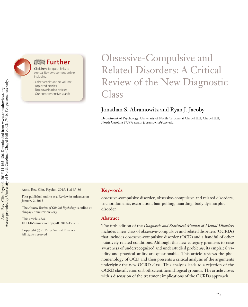 Obsessive-Compulsive and Related Disorders: a Critical Review of the New Diagnostic Class