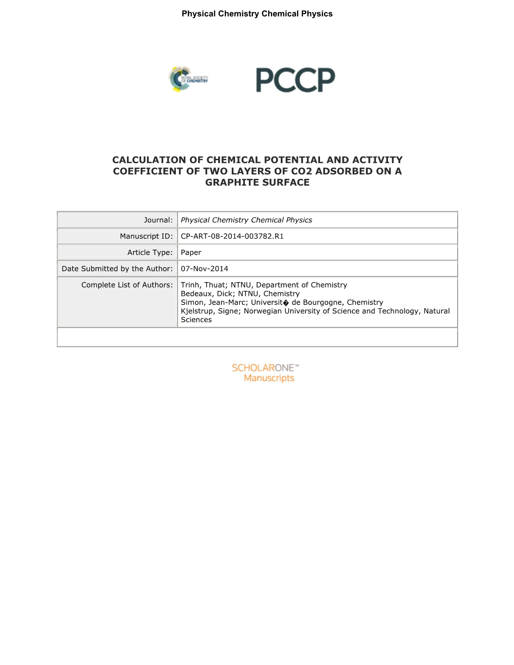 Calculation of Chemical Potential and Activity Coefficient of Two Layers of Co2 Adsorbed on a Graphite Surface