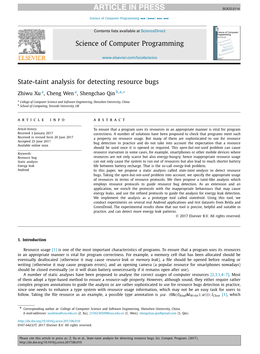 State-Taint Analysis for Detecting Resource Bugs