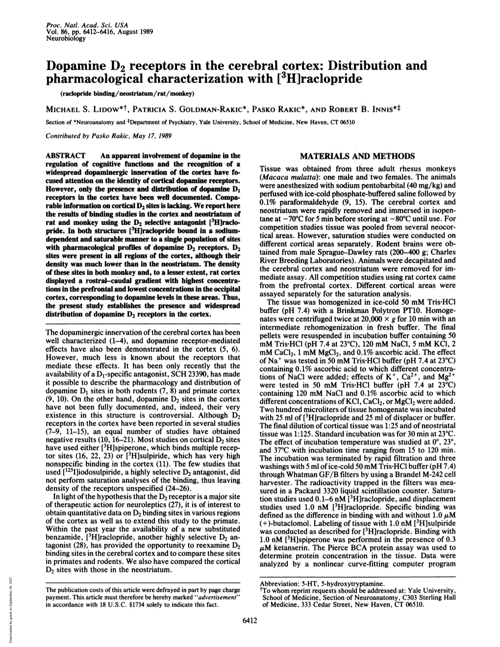 Dopamine D2 Receptors in the Cerebral Cortex