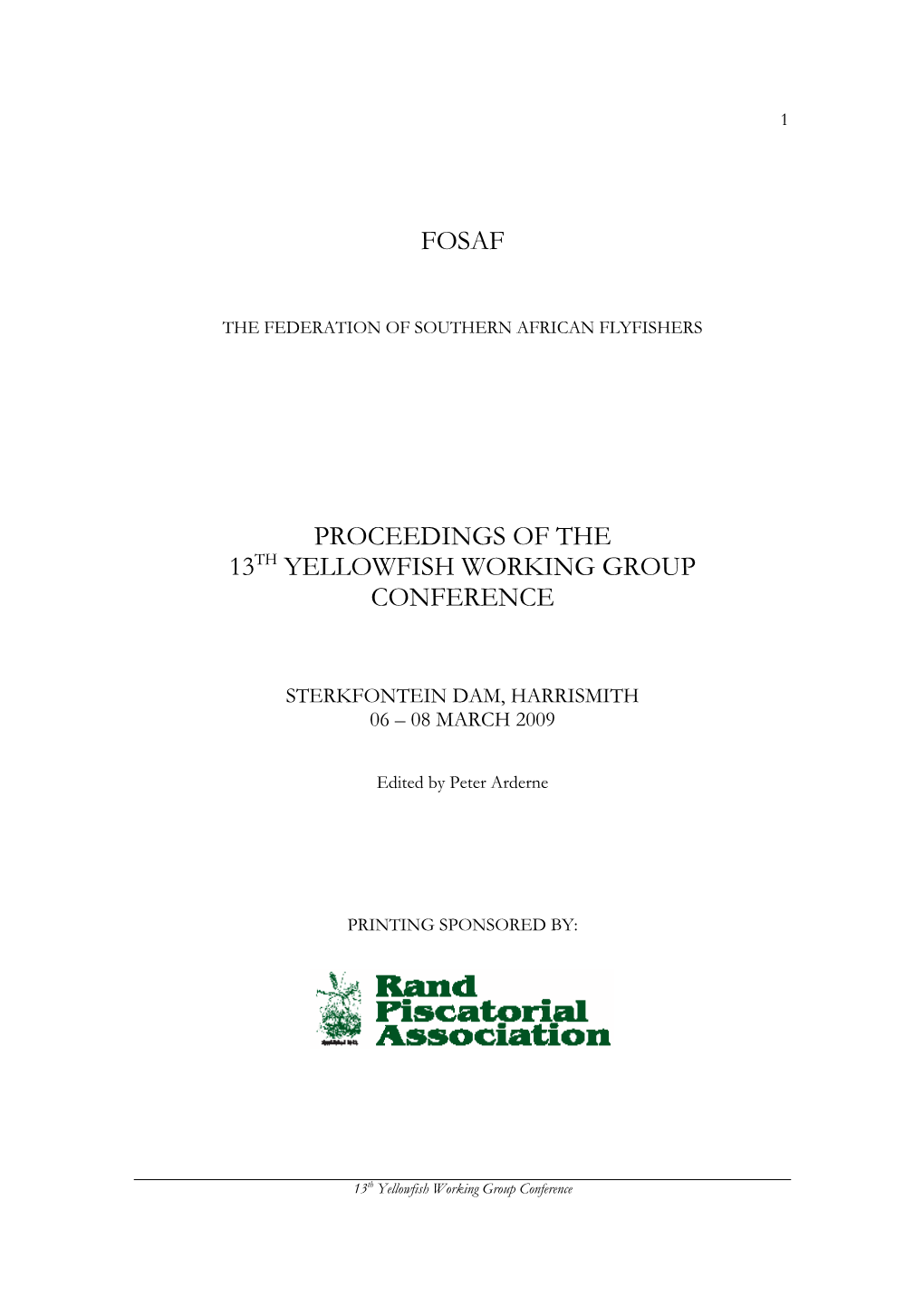 Fosaf Proceedings of the 13Th Yellowfish Working