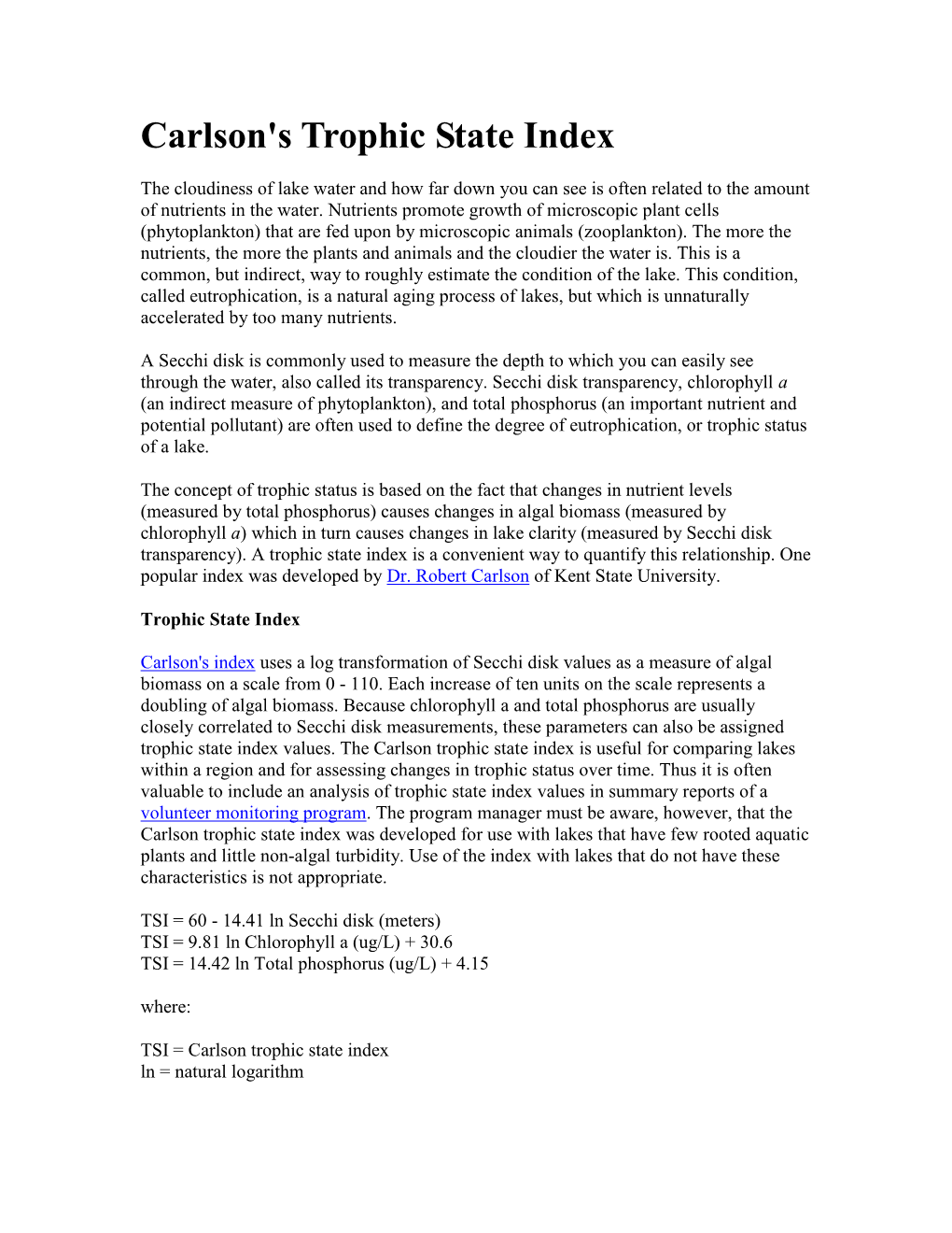 Carlson's Trophic State Index