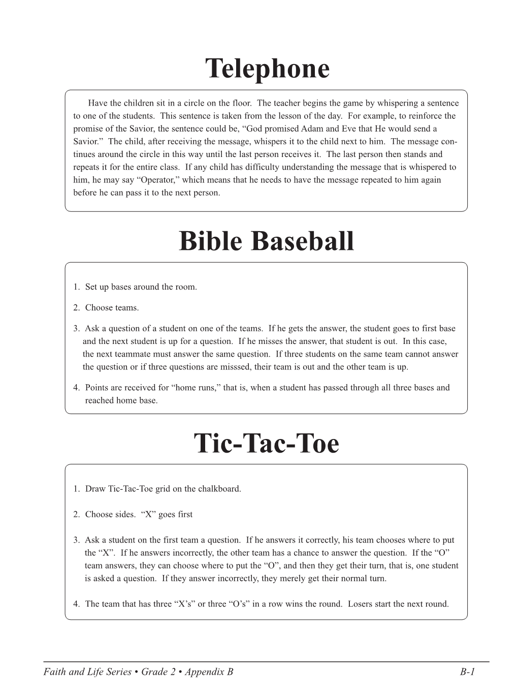 Telephone Tic-Tac-Toe Bible Baseball