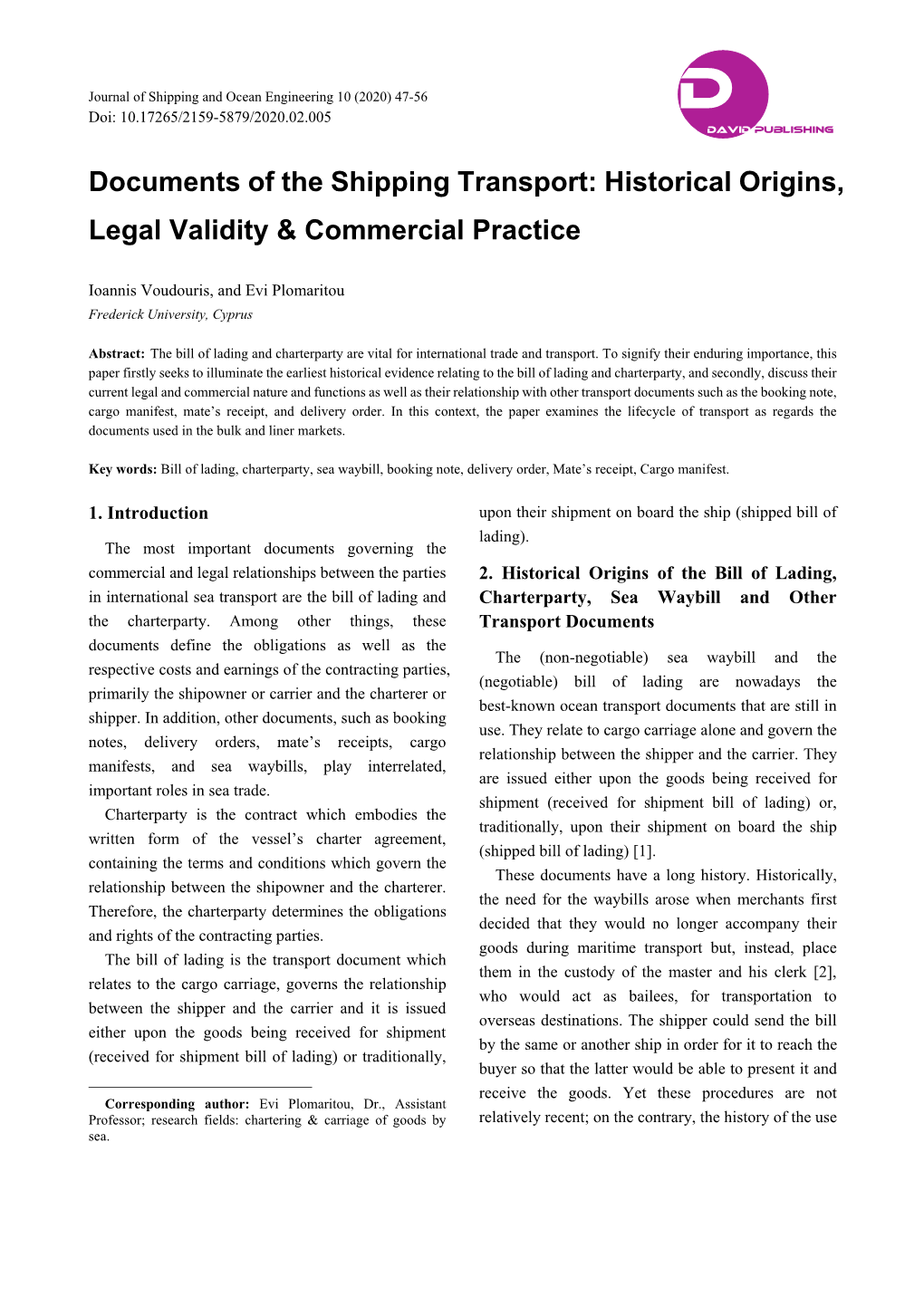 Documents of the Shipping Transport: Historical Origins, Legal Validity & Commercial Practice