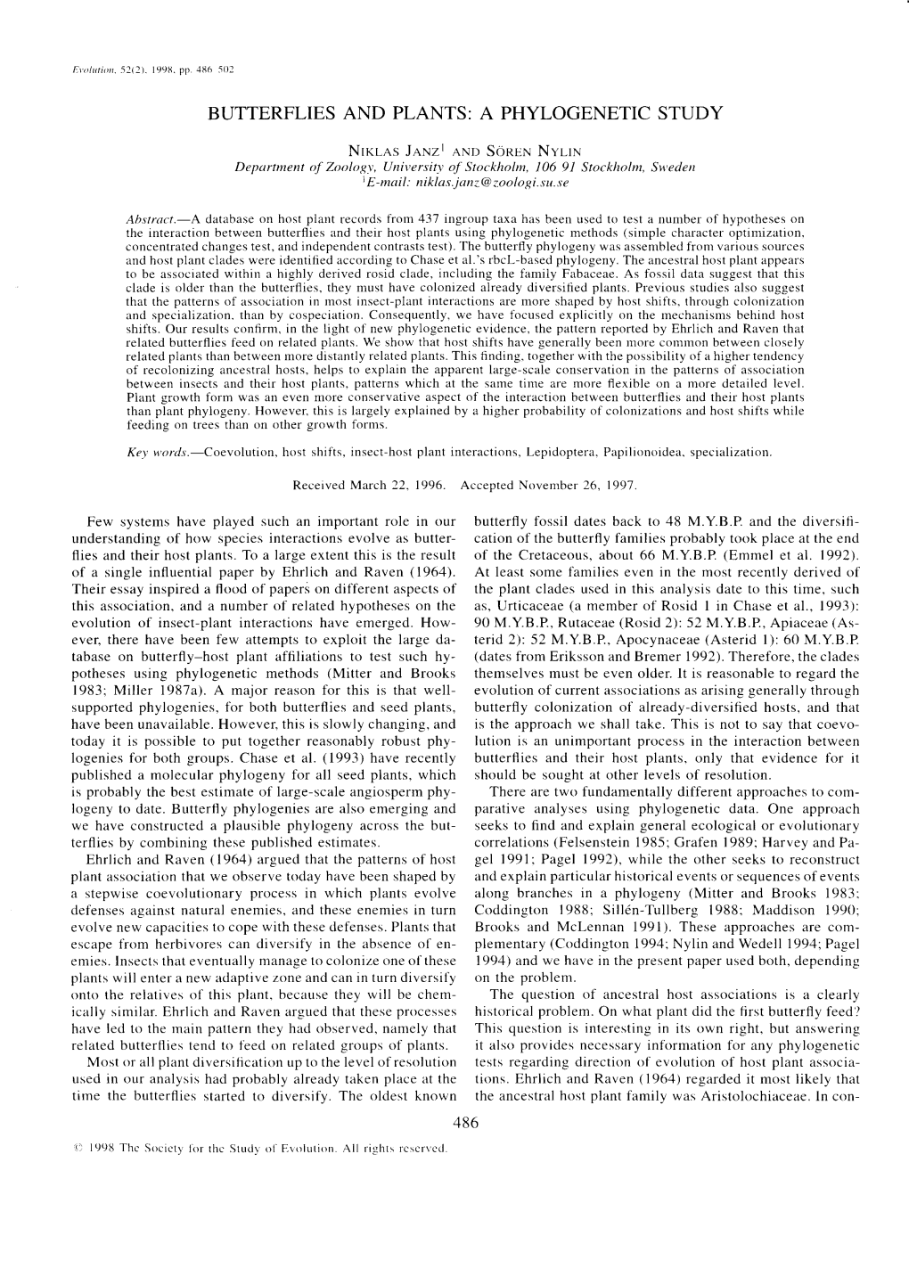 Butterflies and Plants: a Phylogenetic Study