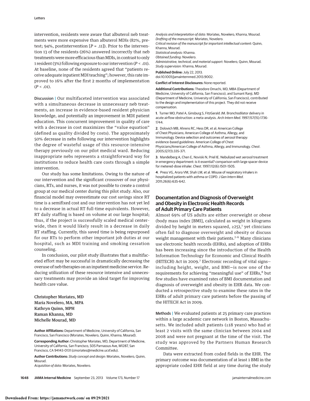 Documentation and Diagnosis of Overweight and Obesity In