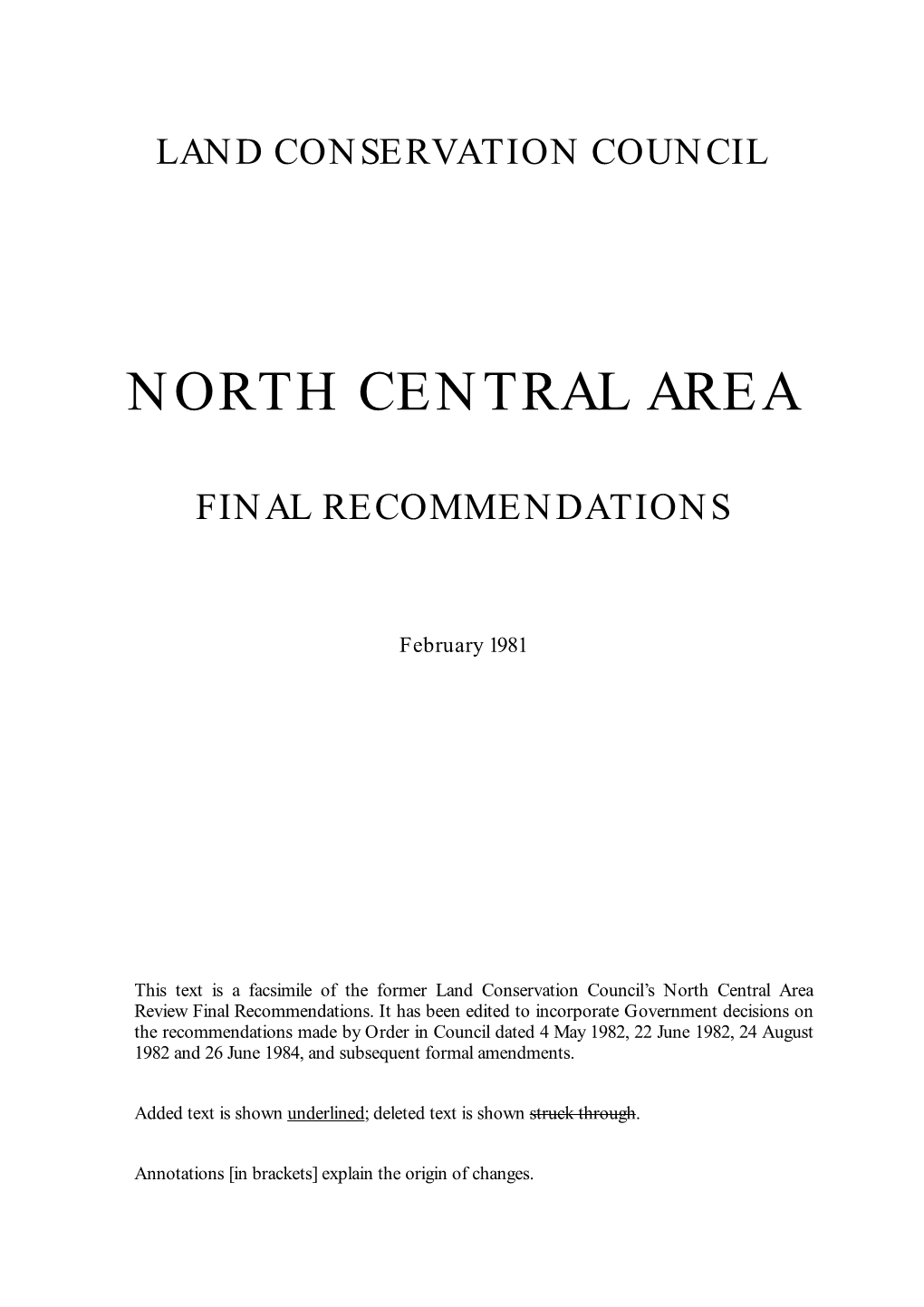 North Central Area Final Recommendations