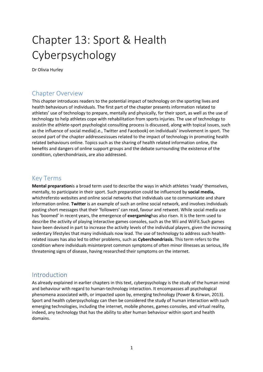 Chapter 13: Sport & Health Cyberpsychology