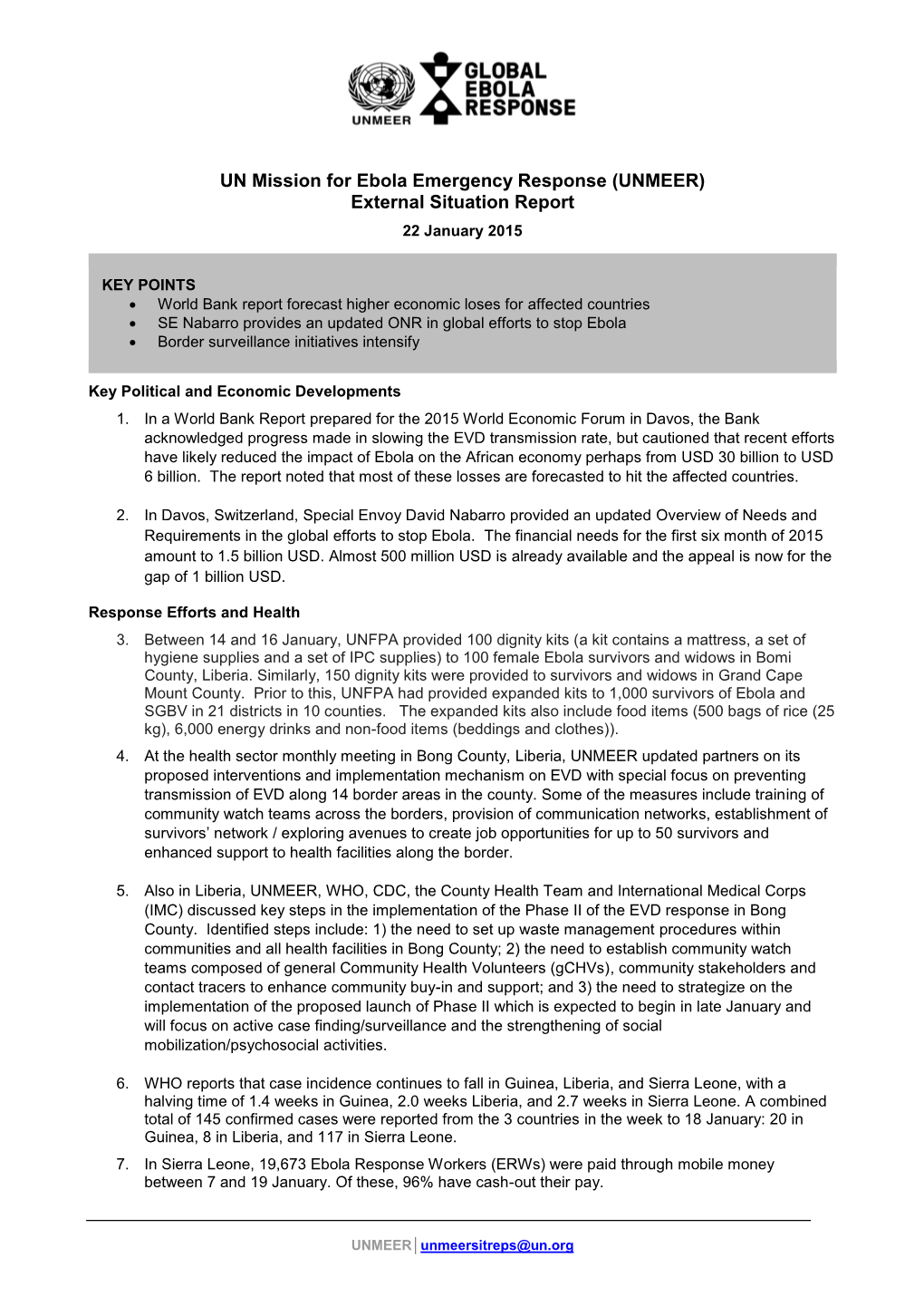 UNMEER) External Situation Report 22 January 2015