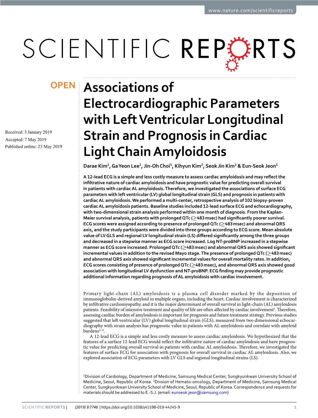 Associations of Electrocardiographic Parameters with Left Ventricular