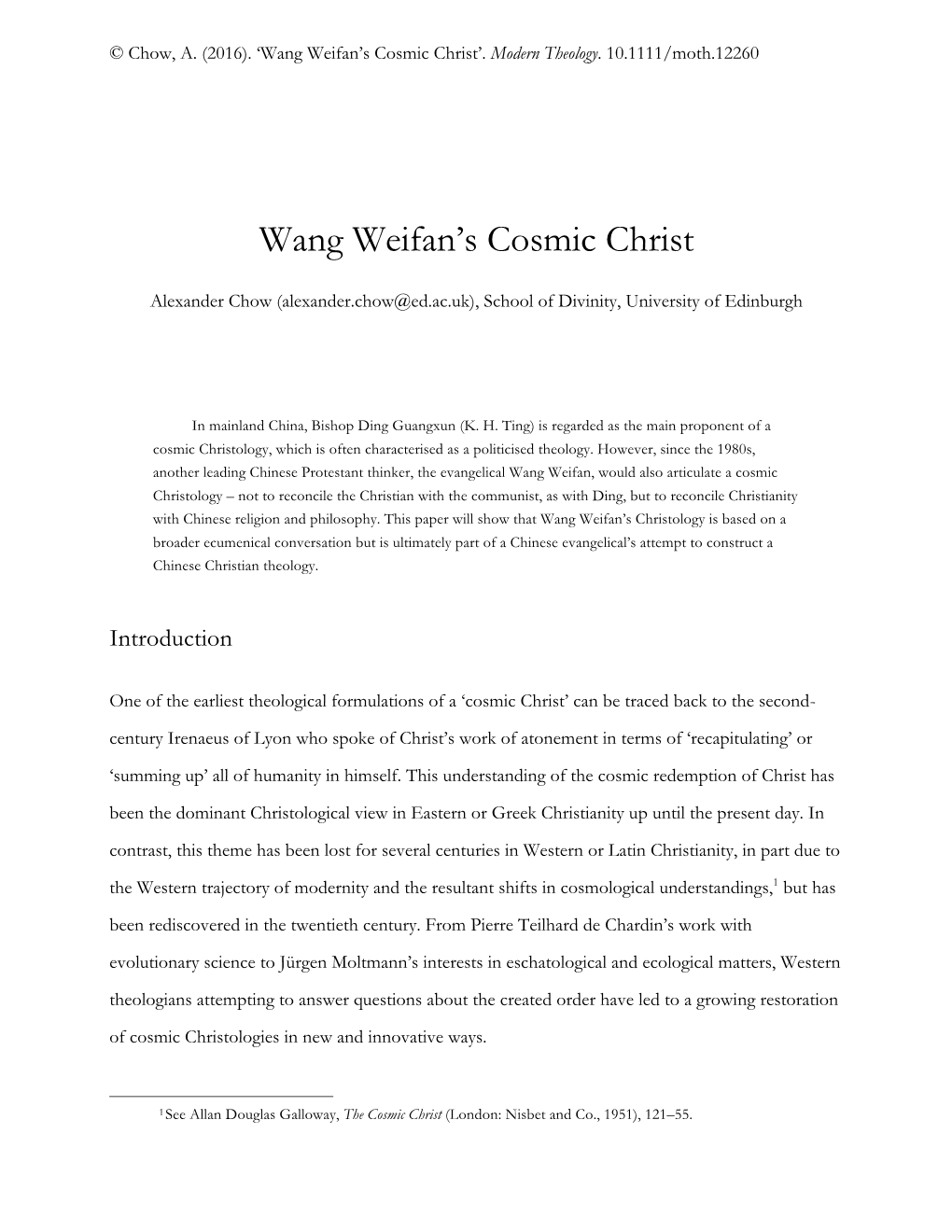 Wang Weifan's Cosmic Christ