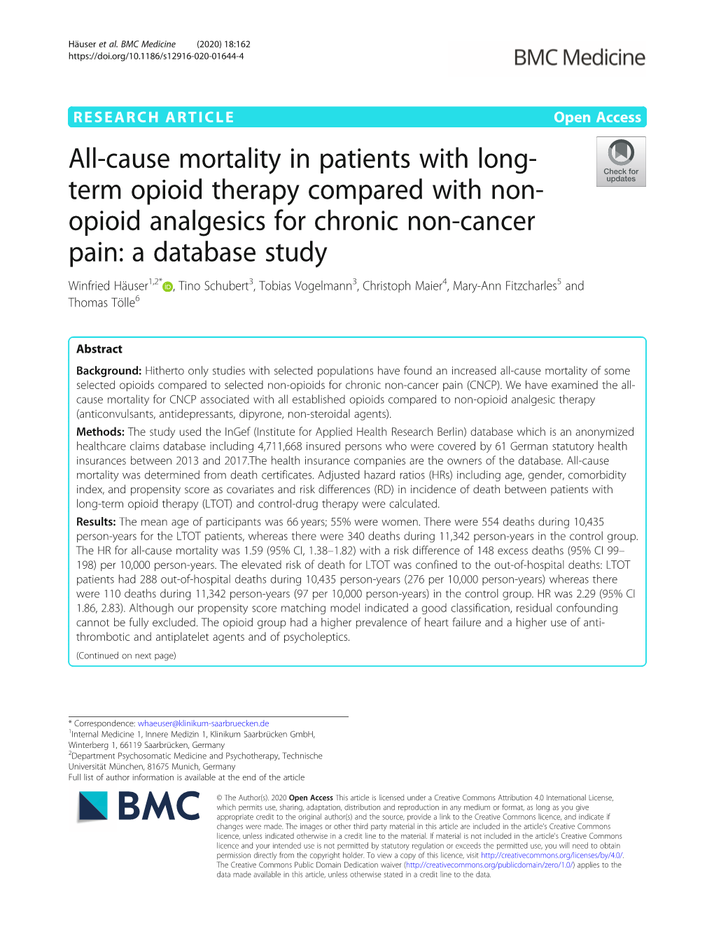 All-Cause Mortality in Patients with Long-Term Opioid Therapy Compared with Non-Opioid Analgesics for Chronic Non-Cancer Pain: A