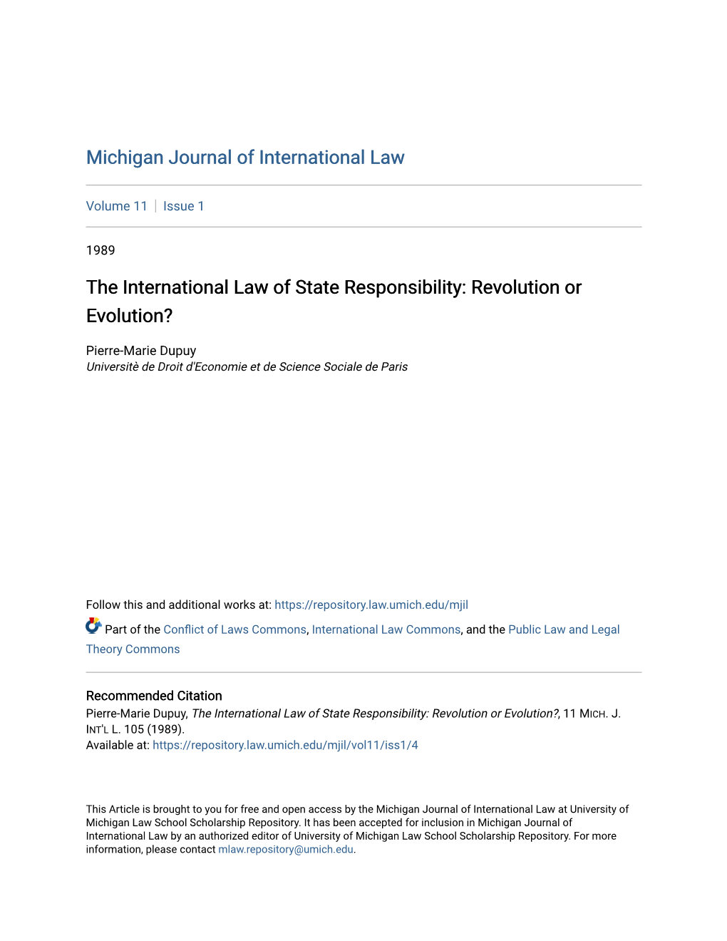 The International Law of State Responsibility: Revolution Or Evolution?