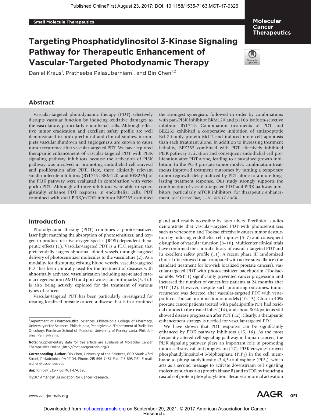 Targeting Phosphatidylinositol 3-Kinase Signaling Pathway For