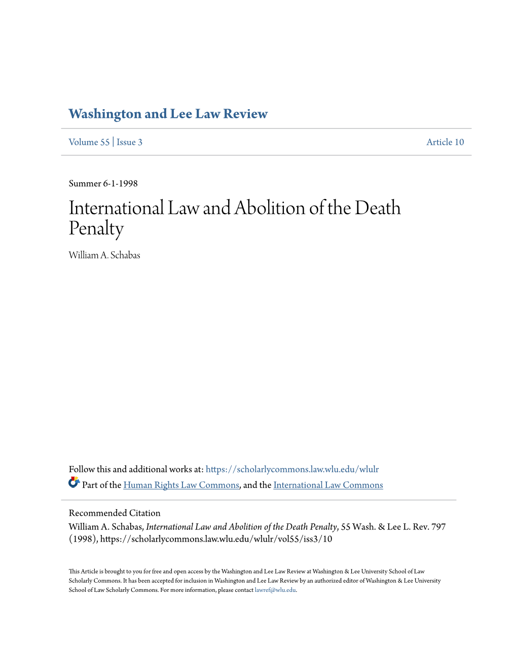 International Law and Abolition of the Death Penalty William A