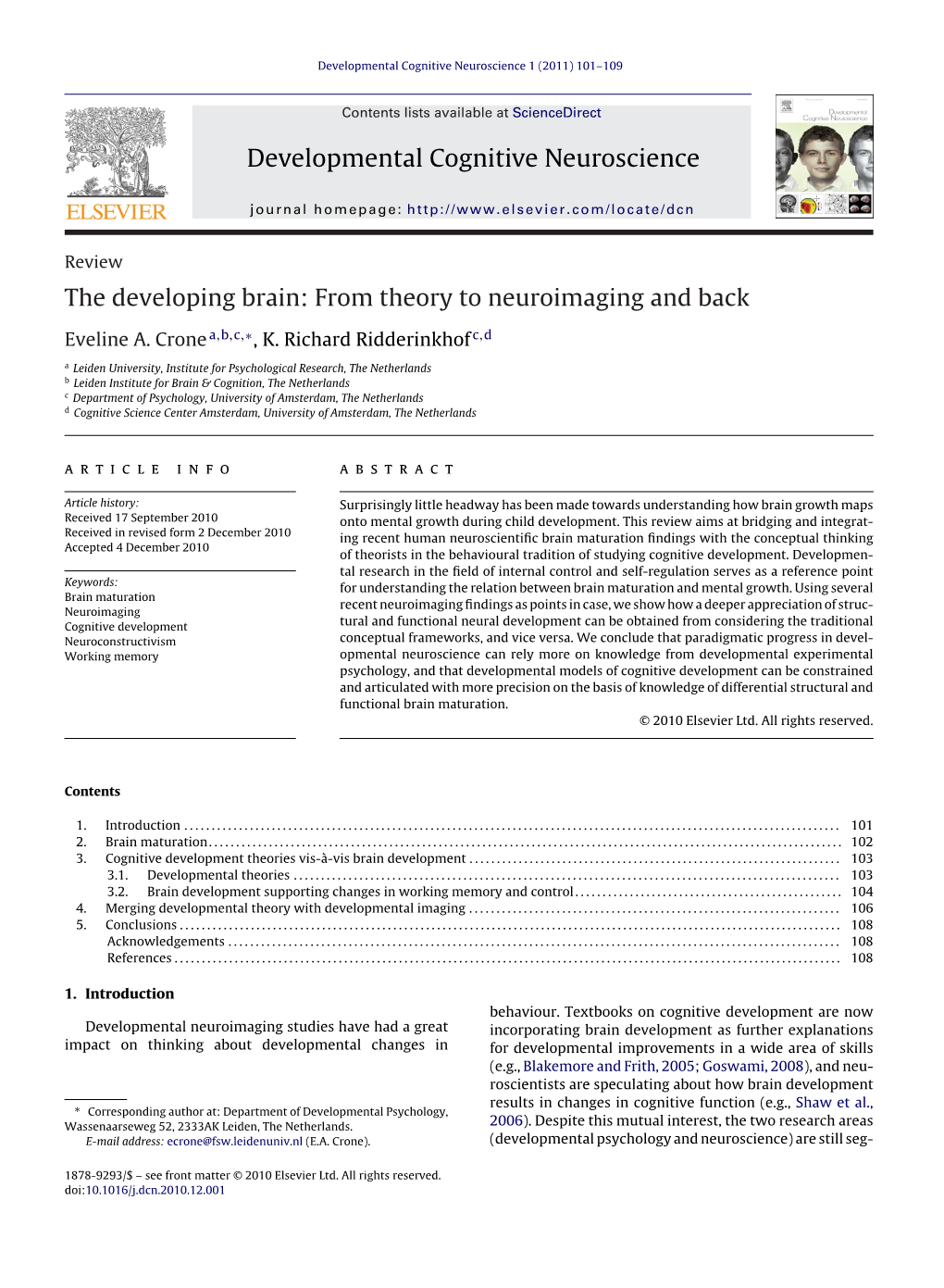 The Developing Brain: from Theory to Neuroimaging and Back