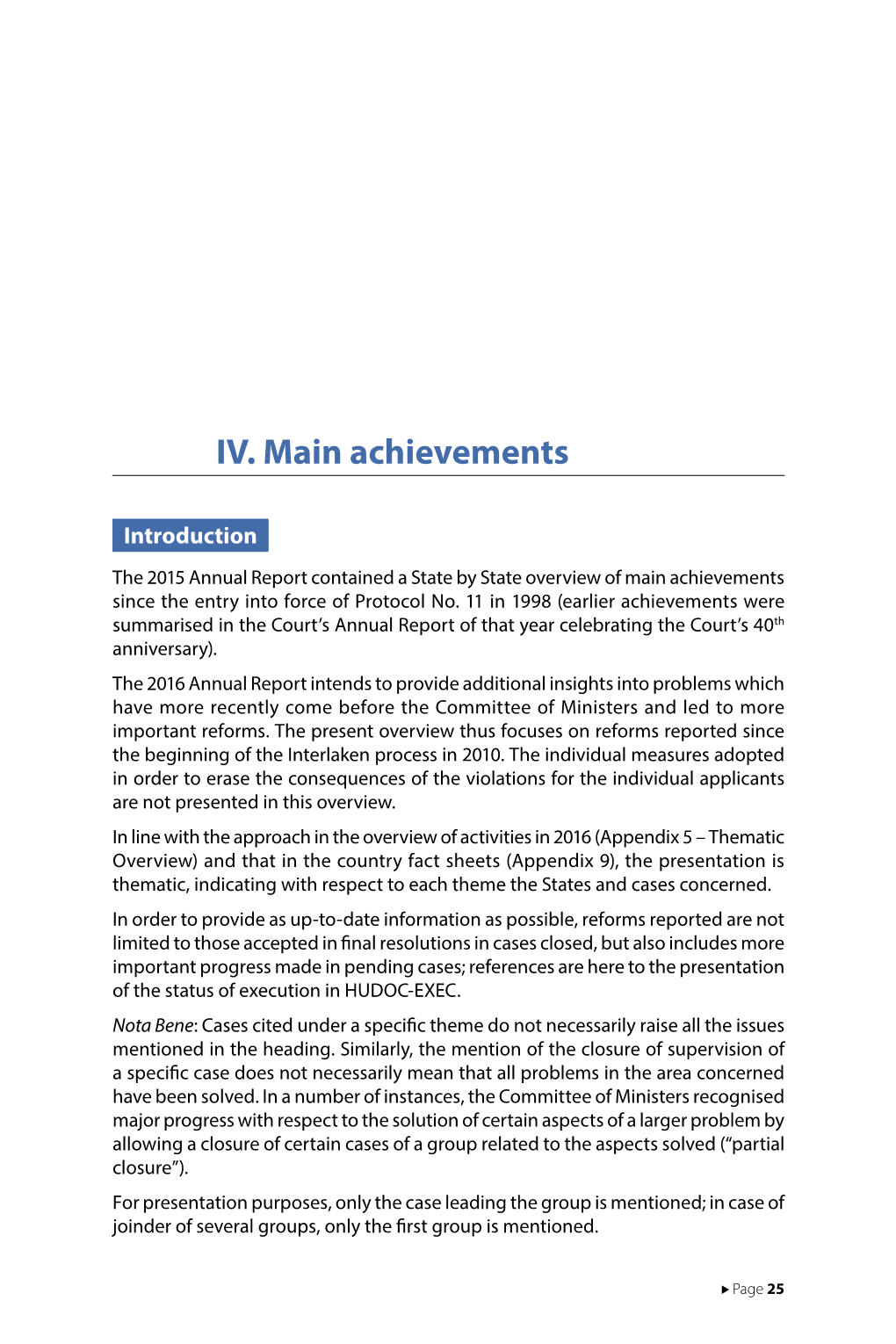 IV. Main Achievements