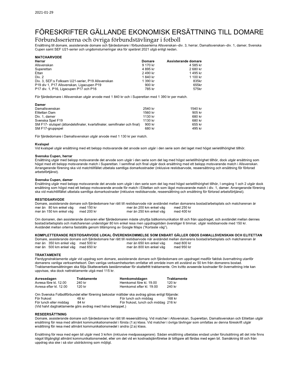 ERSÄTTNING Domare, Assisterande Domare Och Fjärdedomare Har Rätt Till Reseersättning