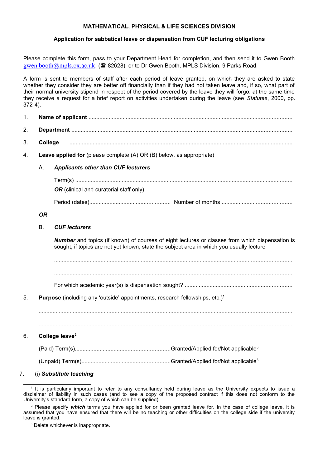 Sabbatical Leave App Form RM