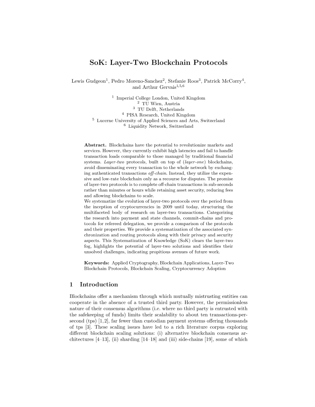 Sok: Layer-Two Blockchain Protocols