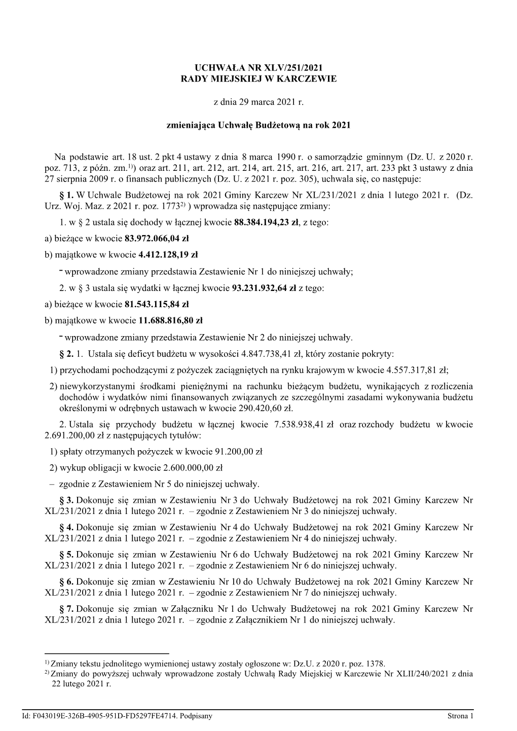 Uchwala Nr XLV/251/2021 Z Dnia 29 Marca 2021 R