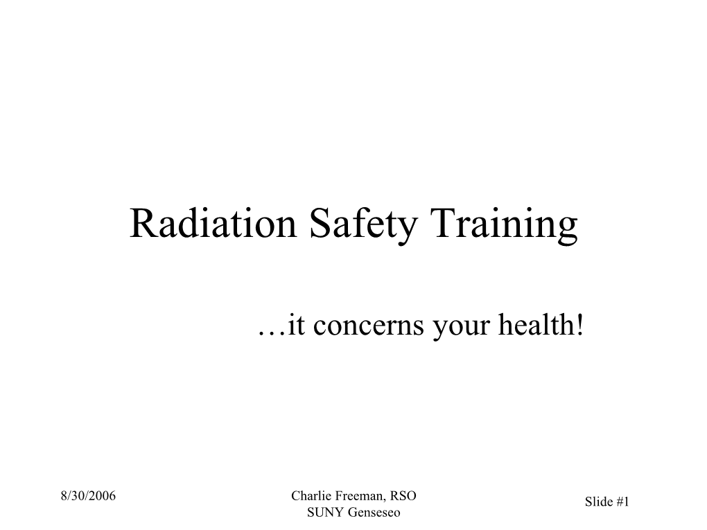 Radiation Safety Training