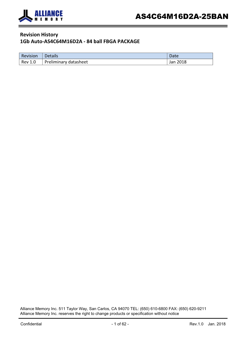 64M X 16 Bit DDRII Synchronous DRAM (SDRAM) Advance (Rev