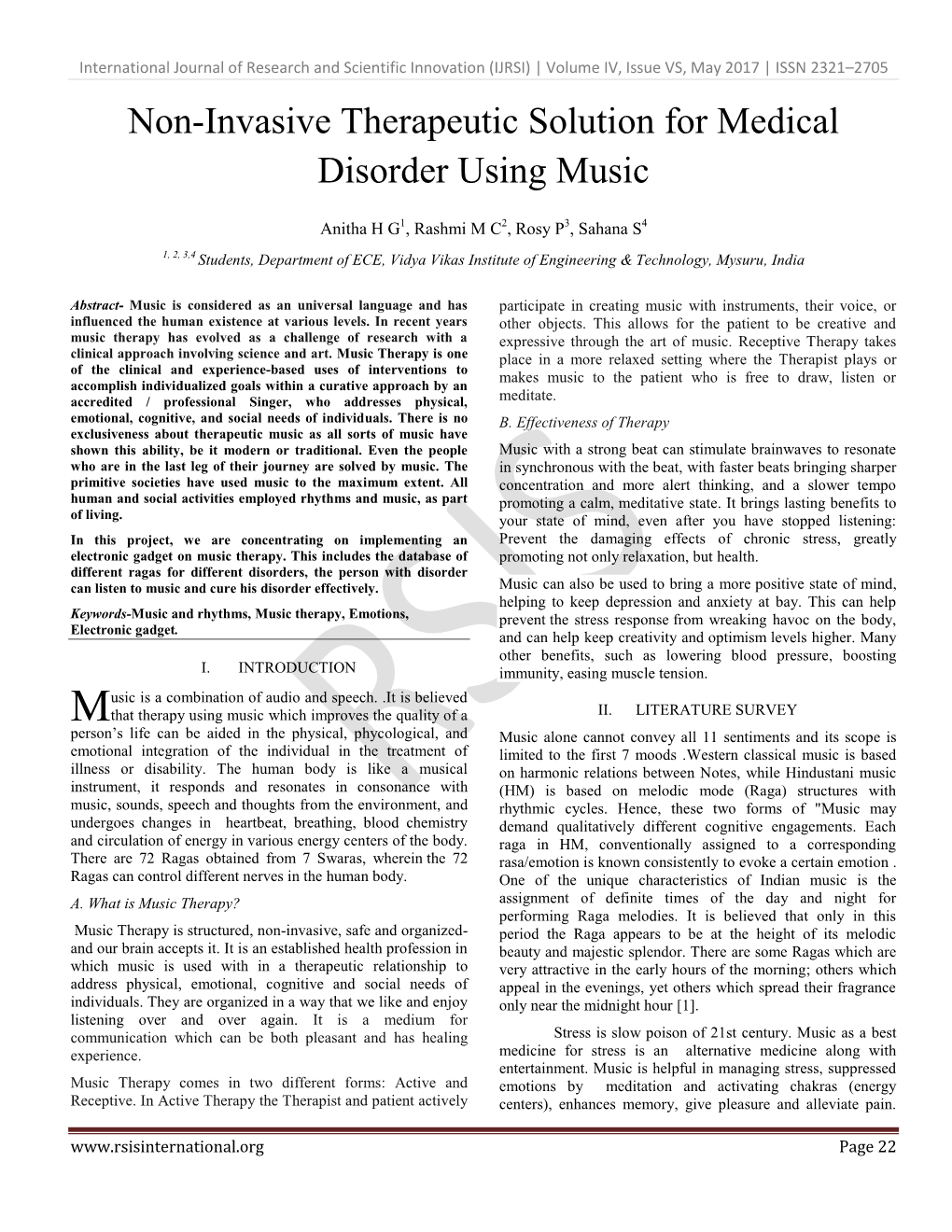 Non-Invasive Therapeutic Solution for Medical Disorder Using Music