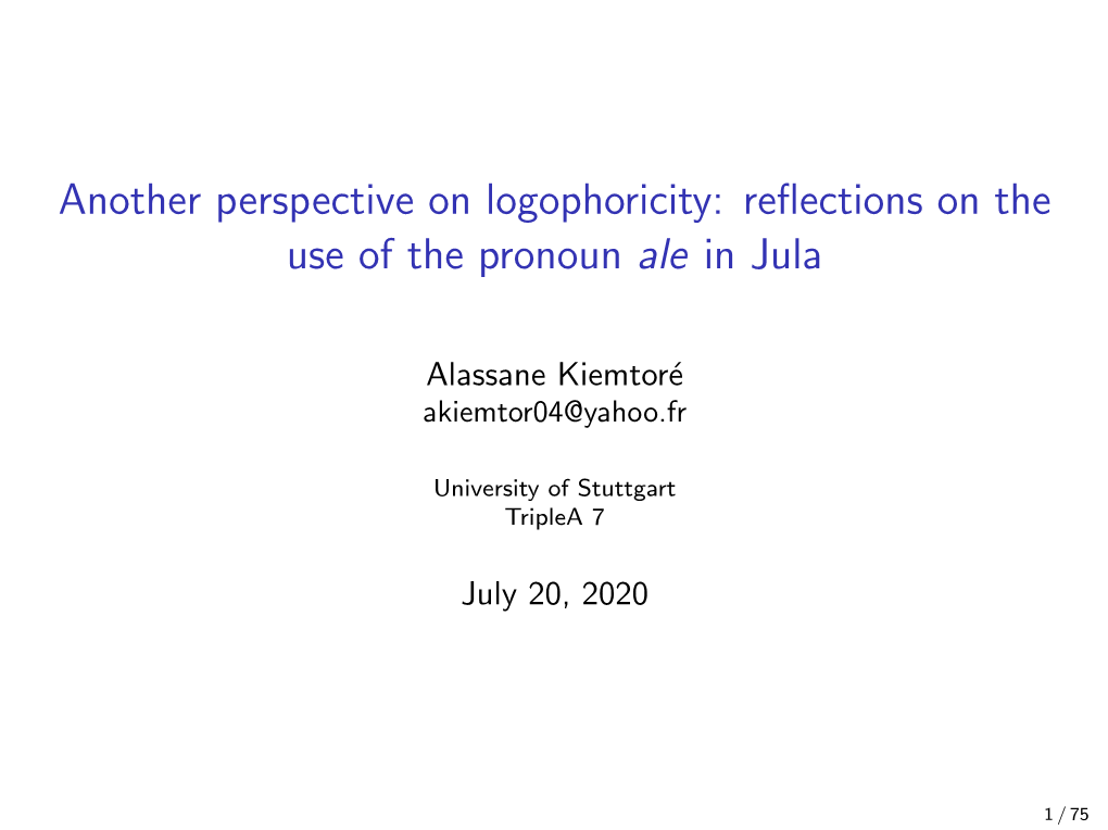 Reflections on the Use of the Pronoun Ale in Jula