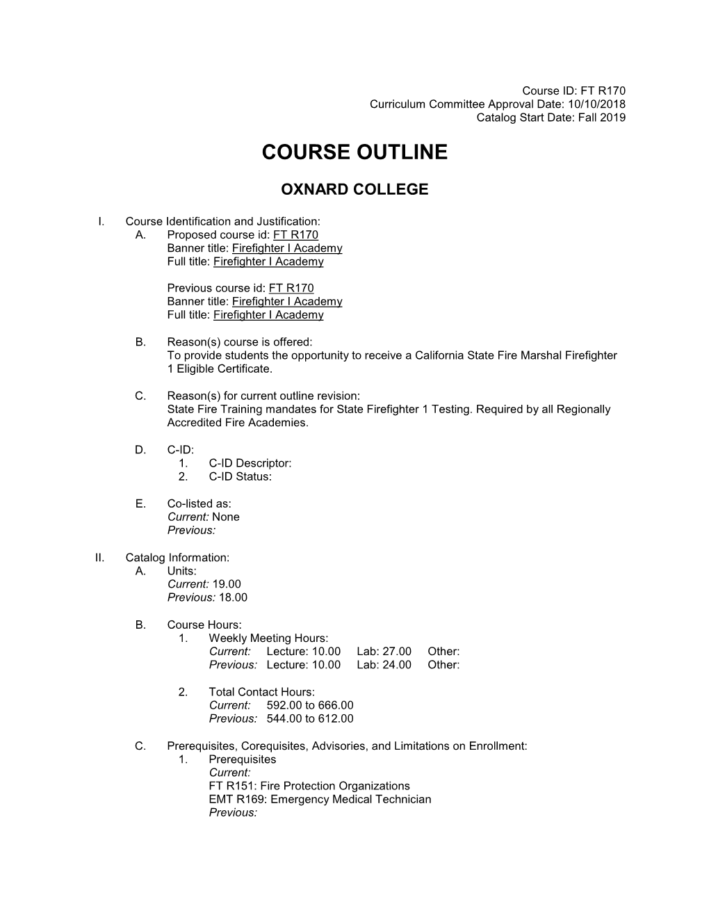 Oxnard Course Outline