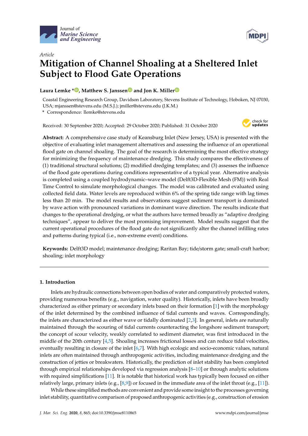 Mitigation of Channel Shoaling at a Sheltered Inlet Subject to Flood Gate Operations