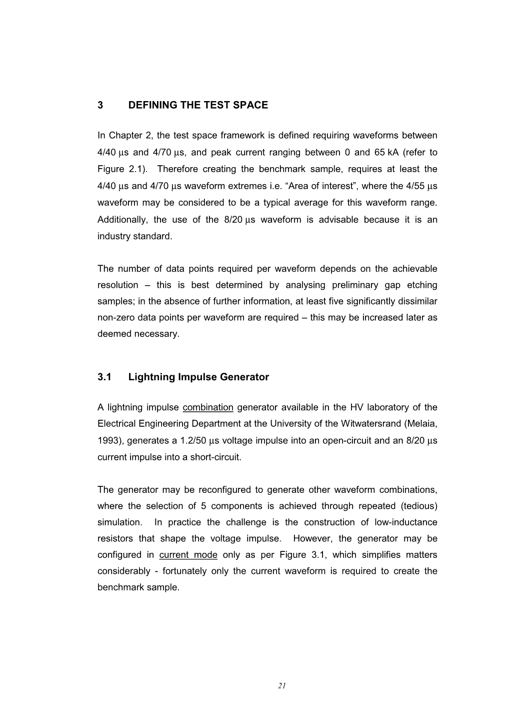 3 DEFINING the TEST SPACE 3.1 Lightning Impulse Generator