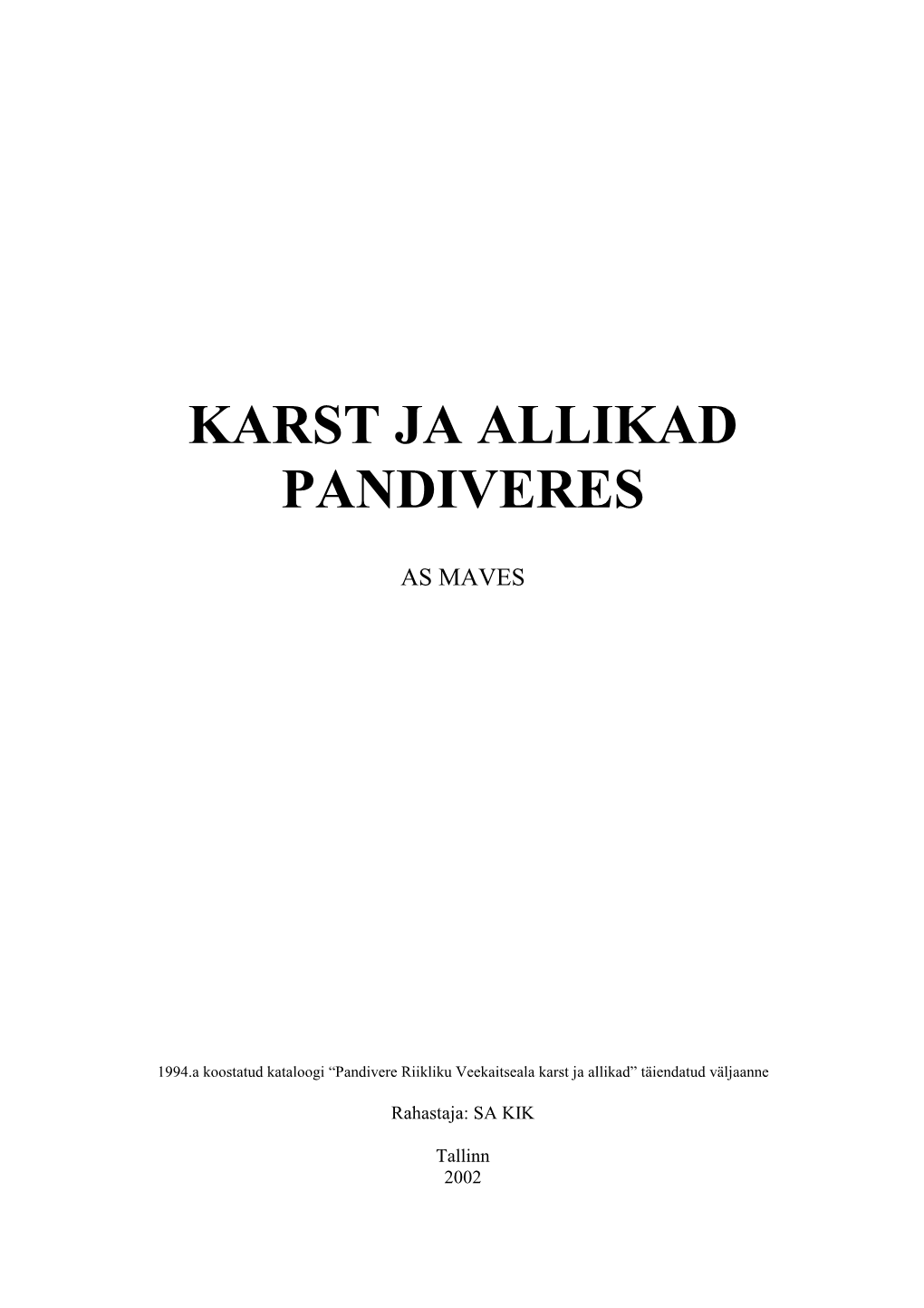 Karst Ja Allikad Pandiveres