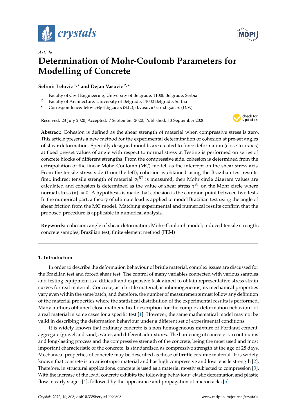 Determination of Mohr-Coulomb Parameters for Modelling of Concrete