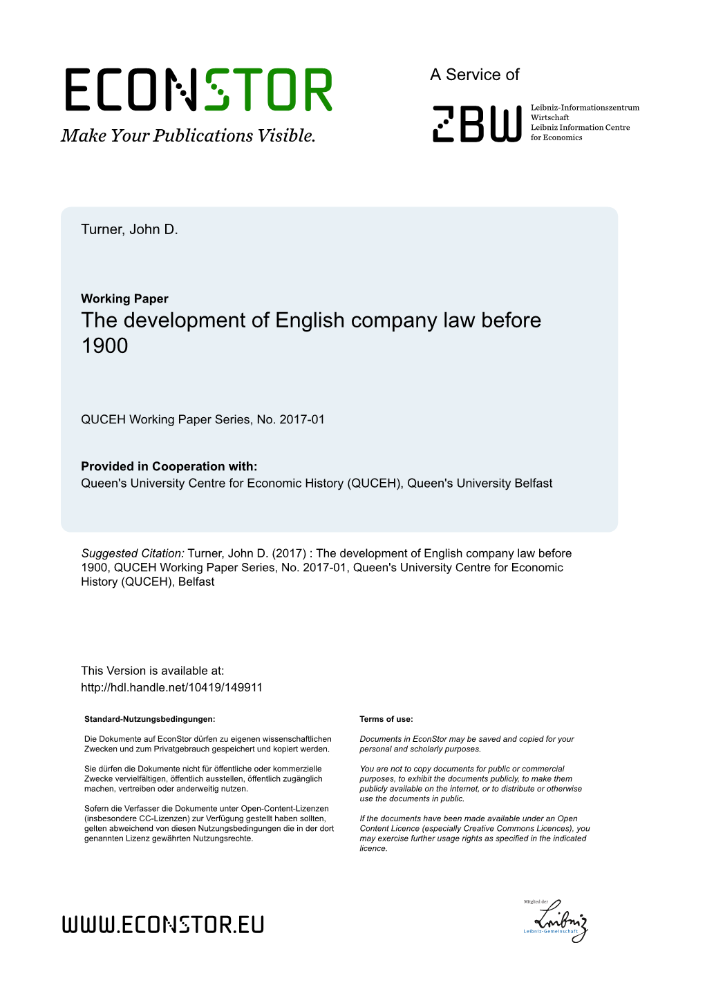 The Development of English Company Law Before 1900