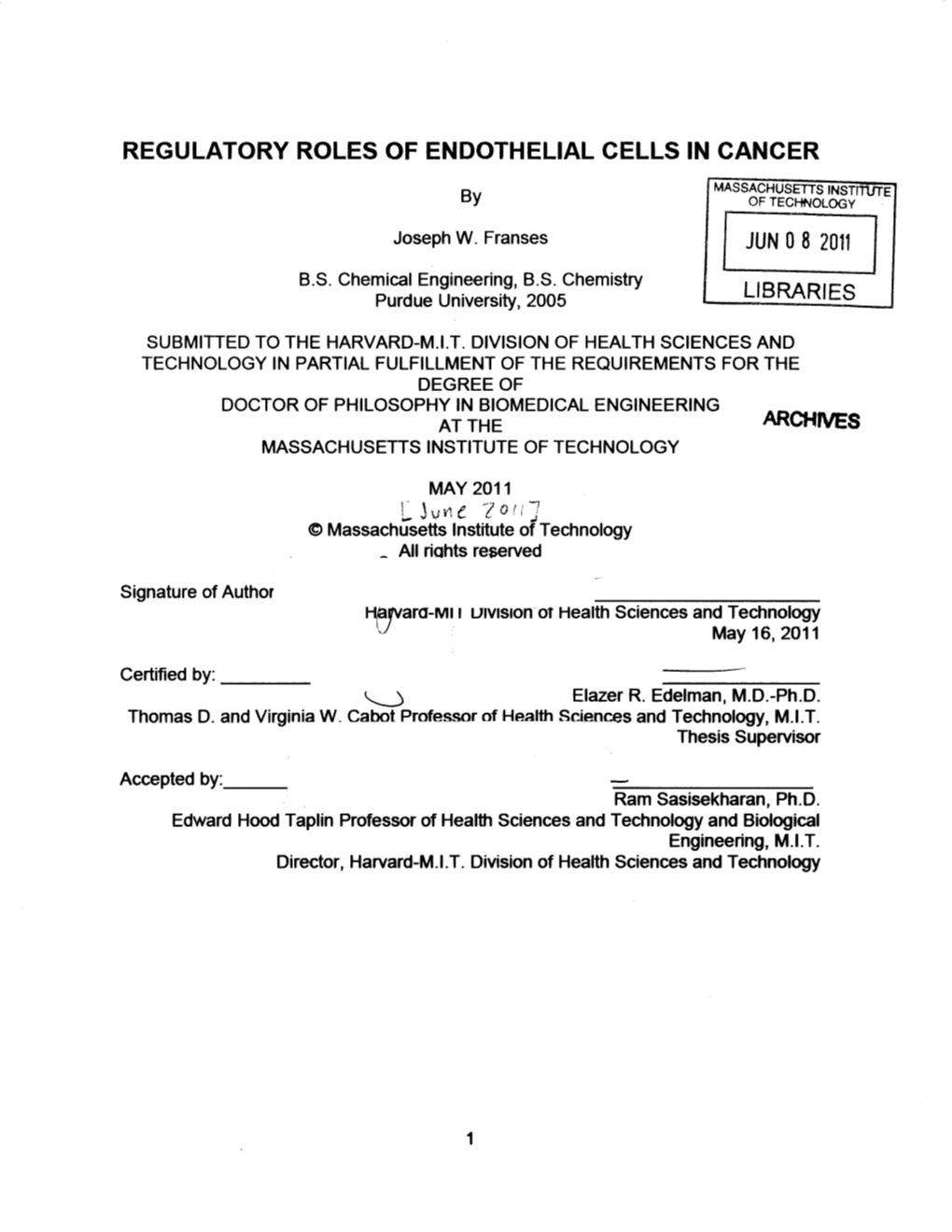 Regulatory Roles of Endothelial Cells in Cancer