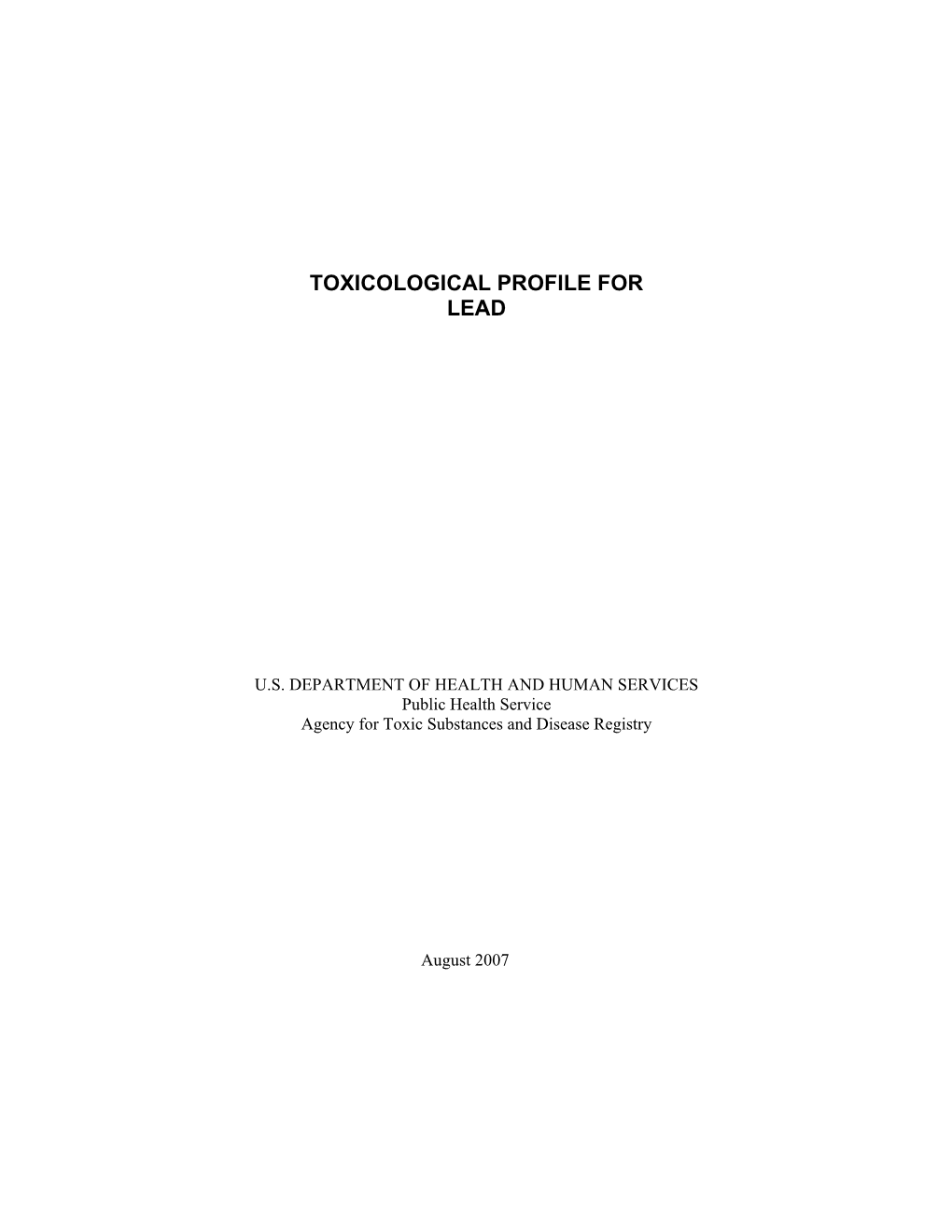 Toxicological Profile for Lead