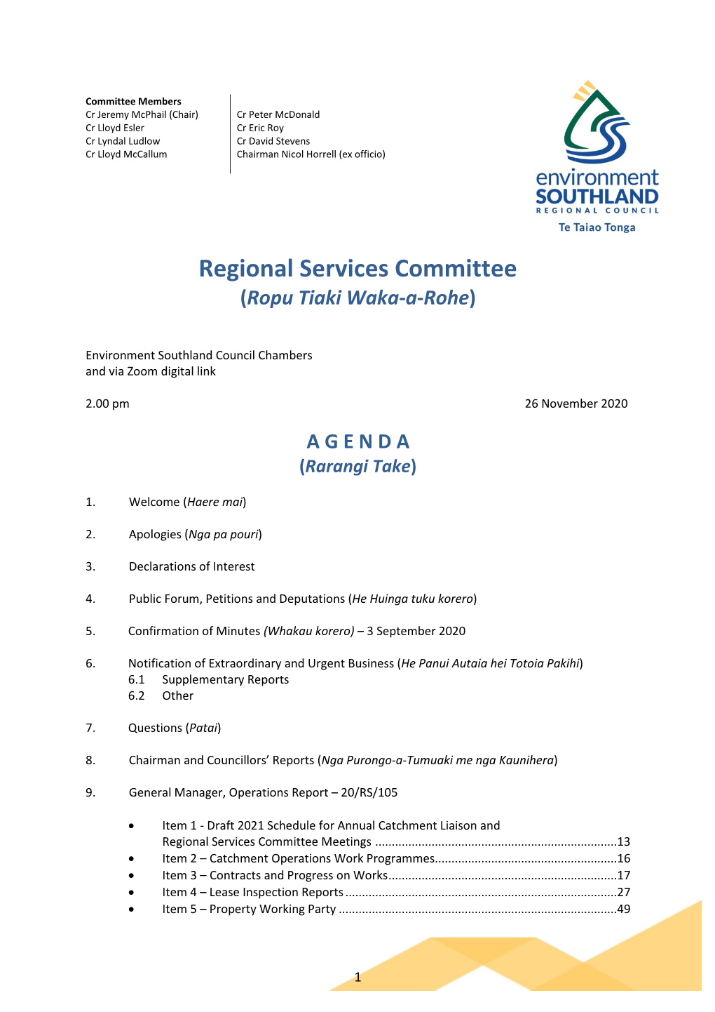 Regional Services Committee Agenda
