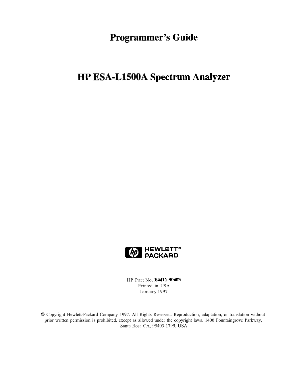 HP ESA-L1500A Spectrum Analyzer Programmer's Guide