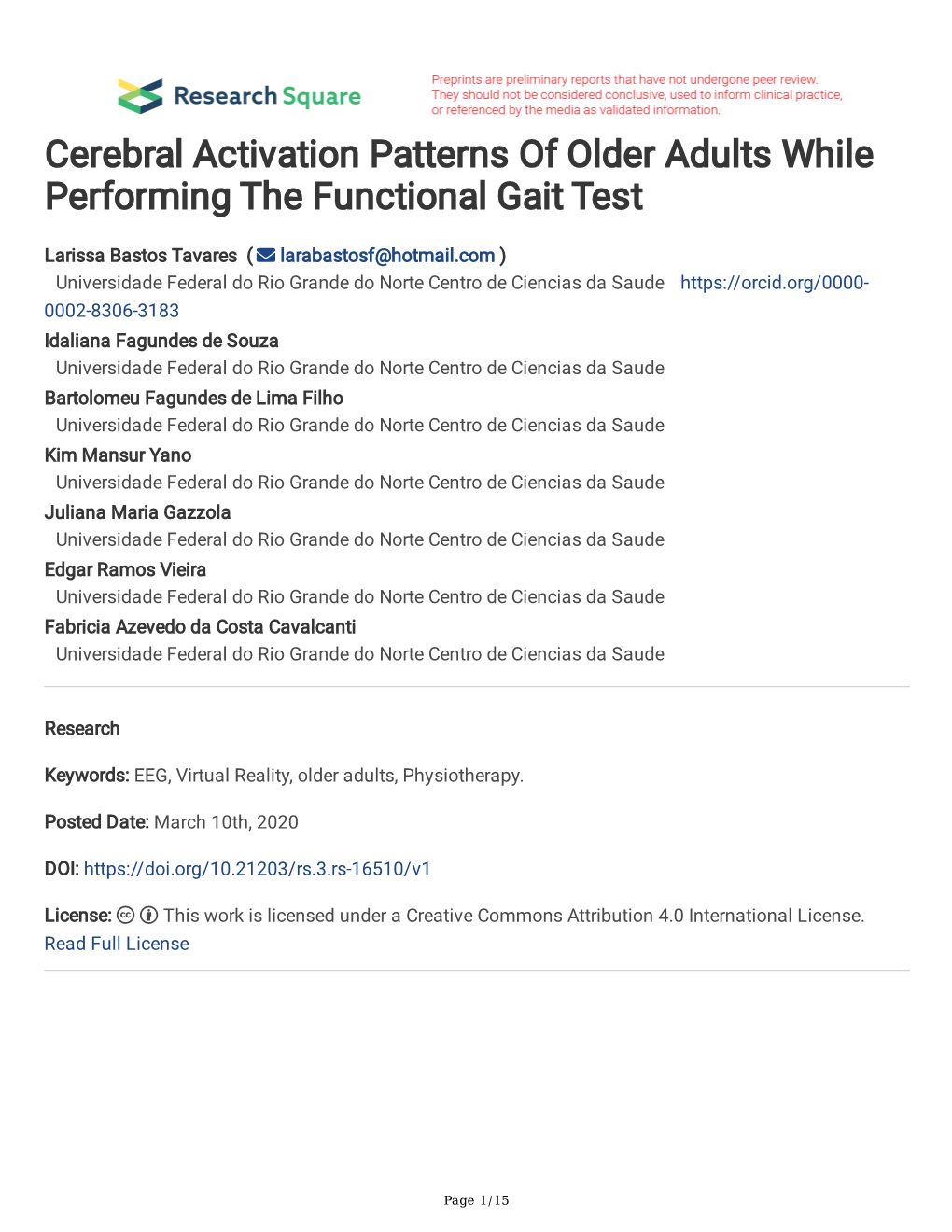 Cerebral Activation Patterns of Older Adults While Performing the Functional Gait Test