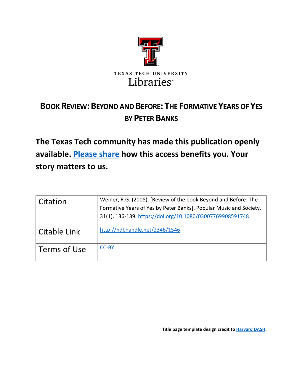 Book Review with TTU Libraries Cover Page