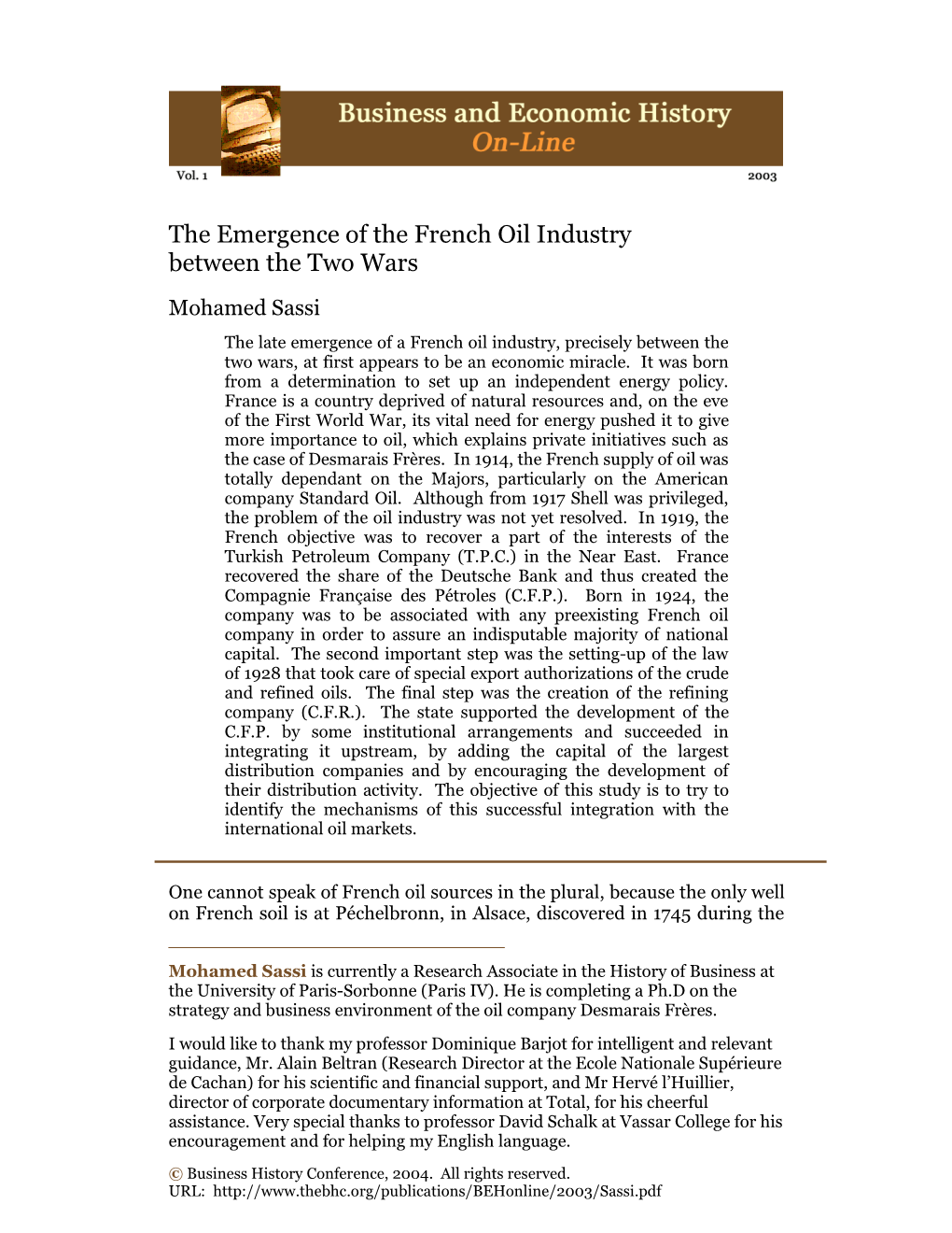 The Emergence of the French Oil Industry Between the Two Wars